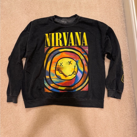Urban Outfitters Women's X Nirvana Smile Overdyed Oversize Crew Neck Sweatshirt - Picture 3 of 5